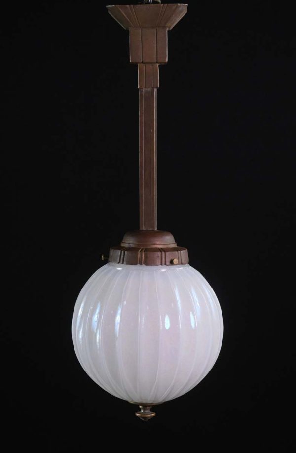 Globes - Art Deco Bronze & Fluted Glass Pendant Light