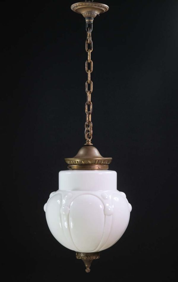 Globes - Large Kings Crown Milk Glass & Bronze Pendant Light