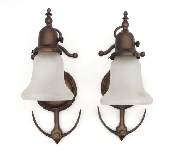 Sconces & Wall Lighting - 1930s Pair of Bronze Washed Nautical Anchor Wall Sconces