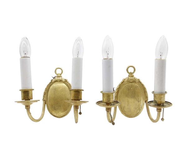 Sconces & Wall Lighting - Antique Georgian Gold Gilt Finish Brass 2 Arm Wall Sconces