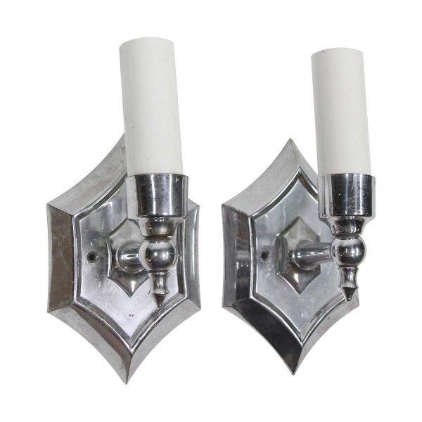 Sconces & Wall Lighting - Pair of Mid Century Chromed Brass Bathroom Wall Sconces