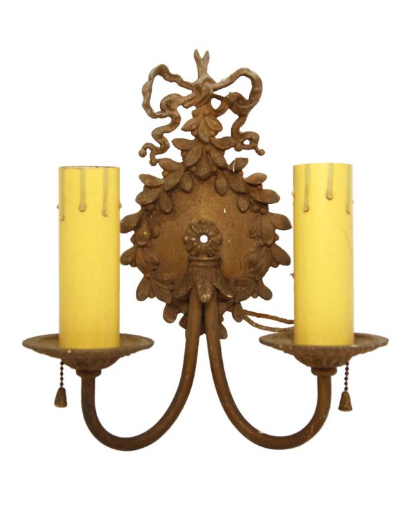 Sconces & Wall Lighting - Victorian 2 Arm Brass Beaded Ribbon Wall Sconce