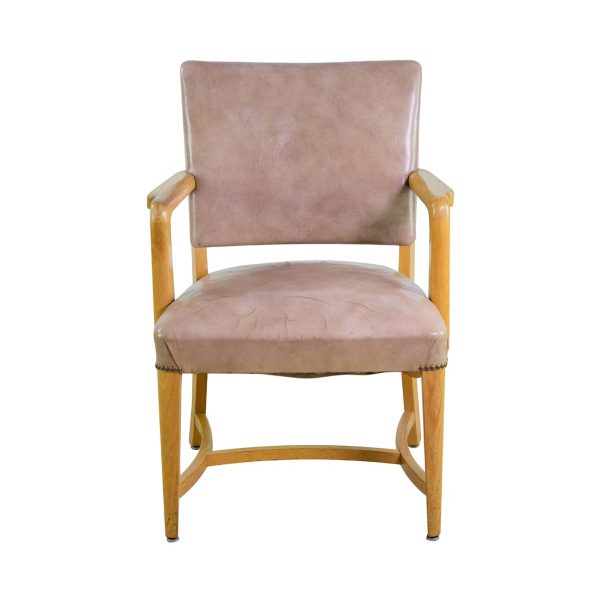 Seating - Mid Century Modern Oak & Leather Armchair with Brass Tacks