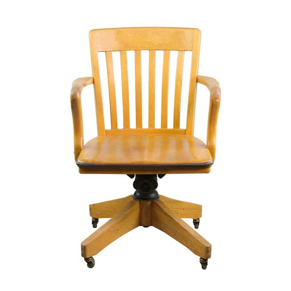 Seating - Oak Rolling Banker's Chair with Leather Trim on the Seat