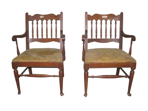 Seating - Pair of Victorian Solid Wood Spindle Back Arm Chairs