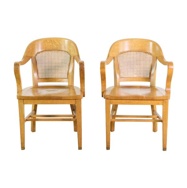 Seating - Rare 1940's Wicker Back Oak Banker Chairs