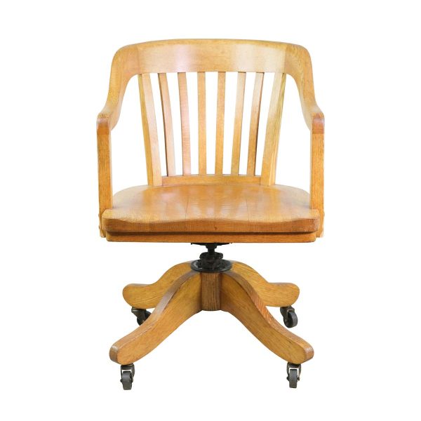Seating - Solid Oak Rolling Banker's Chair with Swivel Seat