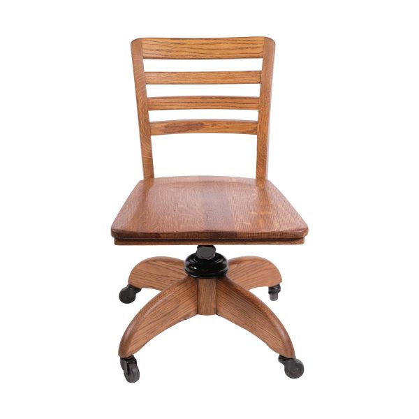Seating - Vintage Adjustable Oak & Enameled Steel Rolling Chair