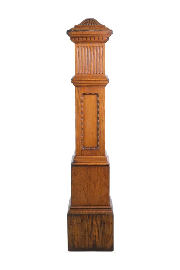 Staircase Elements - Antique 5 ft. Tall Solid Carved Oak Newel Post with Beading