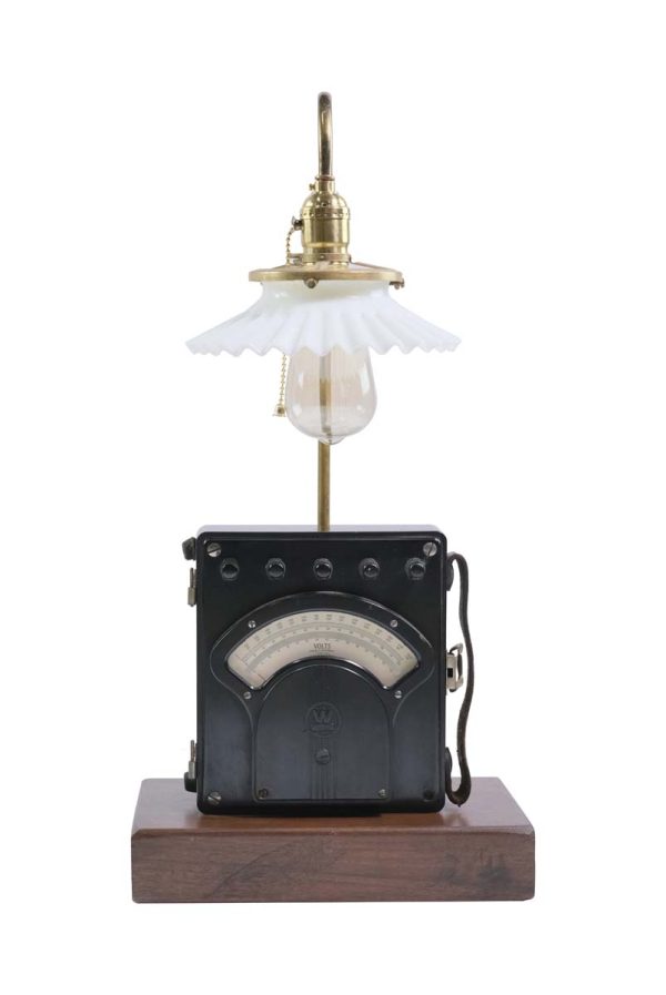 Table Lamps - 1910s Western Electric Bakelite Voltmeter & Milk Glass Table Lamp