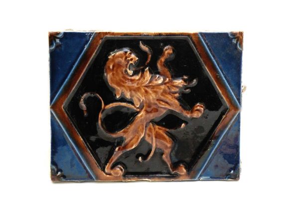 Wall Tiles - Antique European Figural Lion Rampant Ceramic Wall Tile