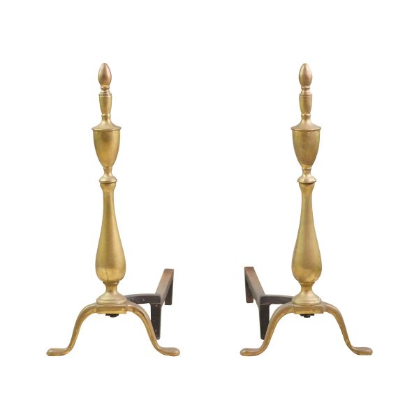 Andirons - Antique Pair of Steeple Brass Andirons