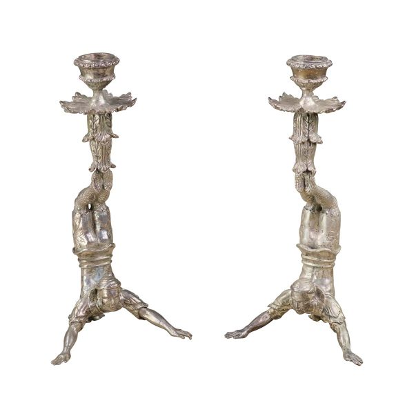 Candle Holders - Rare Pair of Silver Figural Candlestick Holders