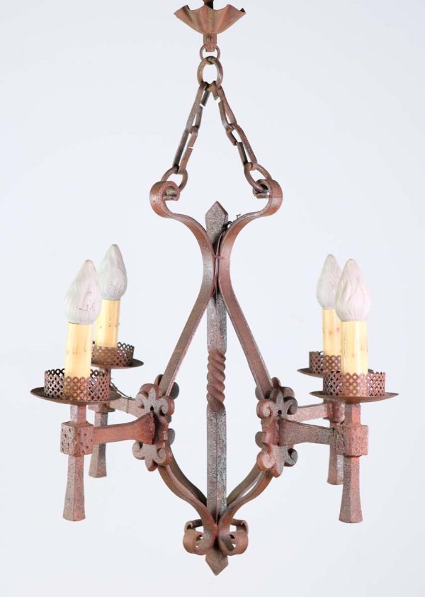 Chandeliers - Arts & Crafts 19th Century French 4 Arm Wrought Iron Chandelier