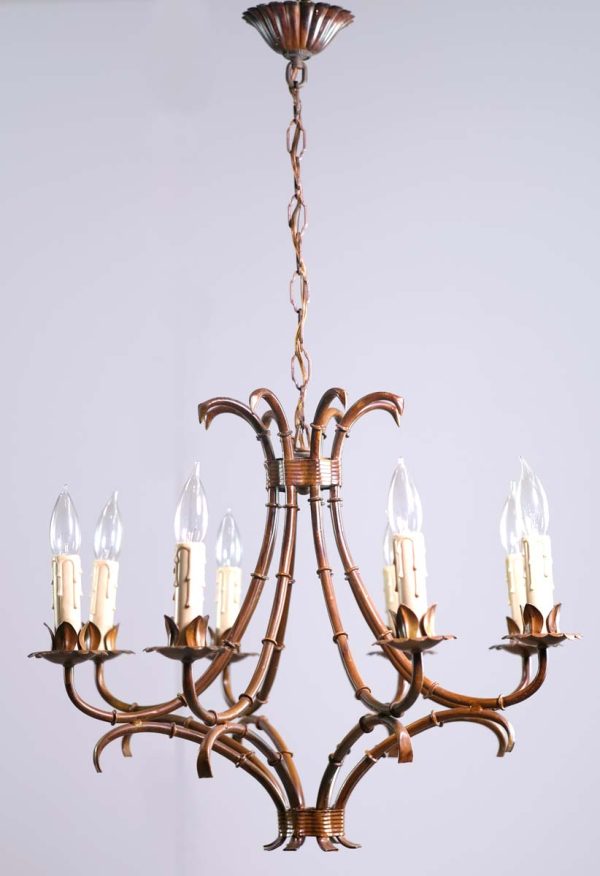 Chandeliers - Asian Influenced Bamboo Motif 8 Arm Tole Chandelier