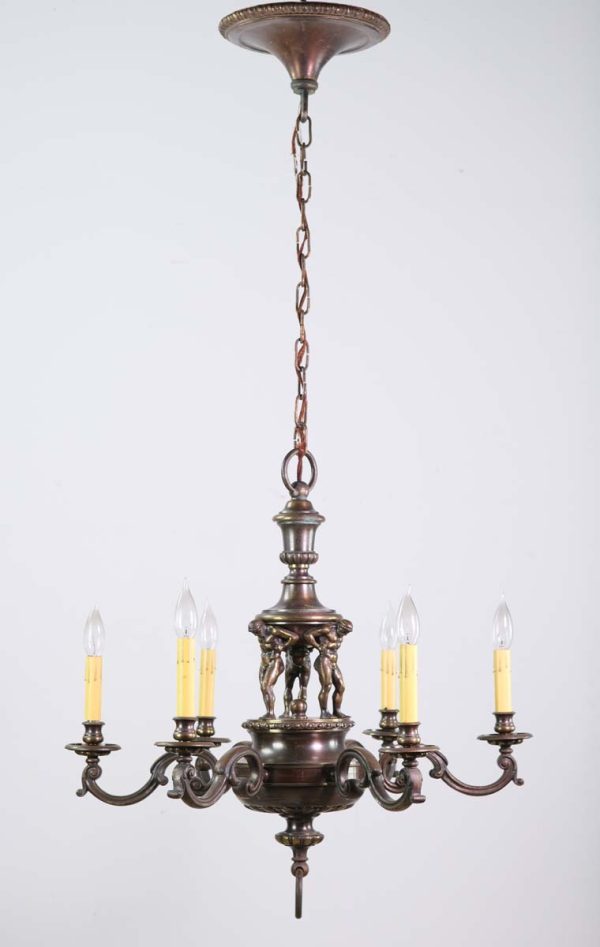Chandeliers - French Empire Bronze Chandelier with 3 Male Atlas Figures