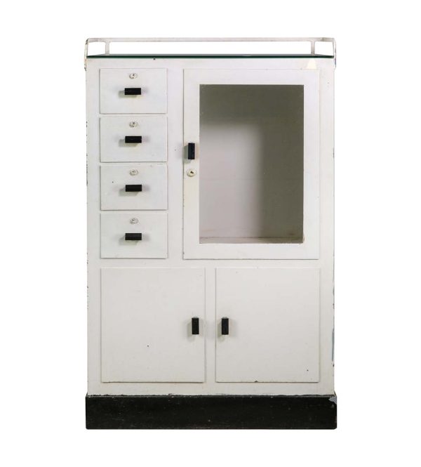 Commercial Furniture - Antique Art Deco Black & White Steel Medical Cabinet