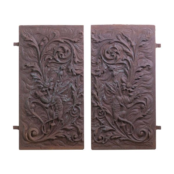 Decorative Metal - 19th Century Pair of Cast Iron Fireback Side Panels with Dragon Detail