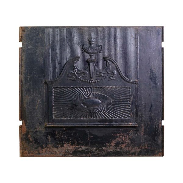 Decorative Metal - Antique Cast Iron Fireback with Empire Vessel Relief