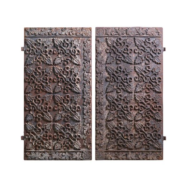Decorative Metal - Pair of Mantel Cast Iron Fireback Side Panels with Foliate Motifs