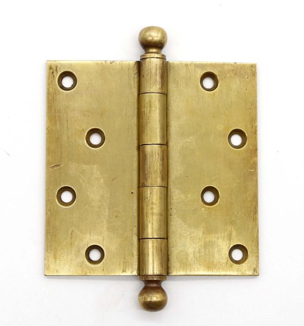 Door Hinges - Antique 4.5 x 4.5 Brass Ball Tip Butt Door Hinge