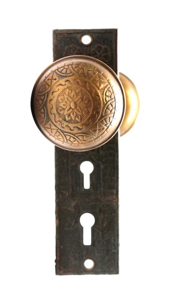 Door Knob Sets - 1890s Brass Vernacular Reading Windsor Door Knob Set