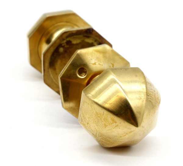 Door Knob Sets - Pair of Cast Polished Brass Octagon Passage Door Knobs
