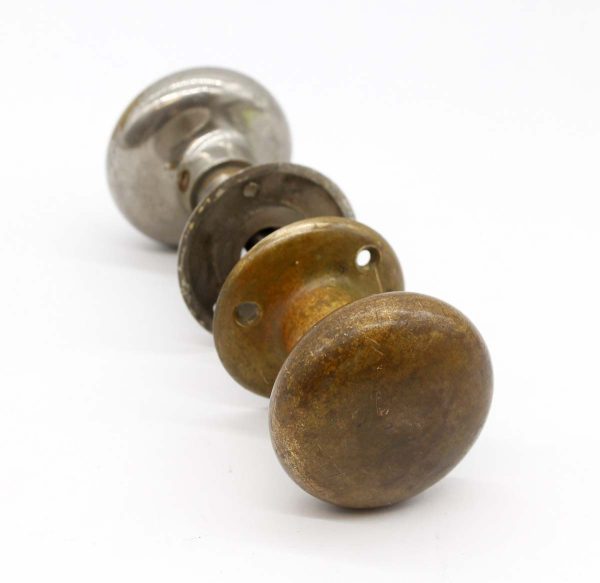 Door Knob Sets - Pair of Vintage Round Brass & Nickel Plated Passage Door Knobs