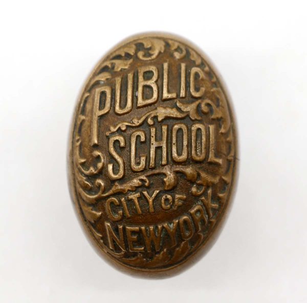 Door Knobs - Antique Oval Bronze Public School of New York Door Knob