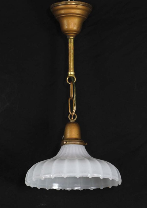 Down Lights - Antique White Scalloped Milk Glass Patina Brass Pendant Light