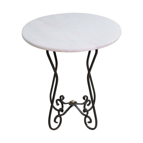 Entry Way - 21 in. Round Marble Top Table with Wrought Iron Base
