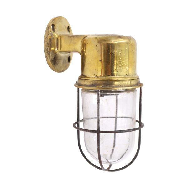 Nautical Lighting - Nautical Polished Brass Wall Sconce with Cage Light