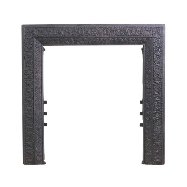 Screens & Covers - Antique Black Cast Iron Fireplace Frame with Floral & Foliate Detail