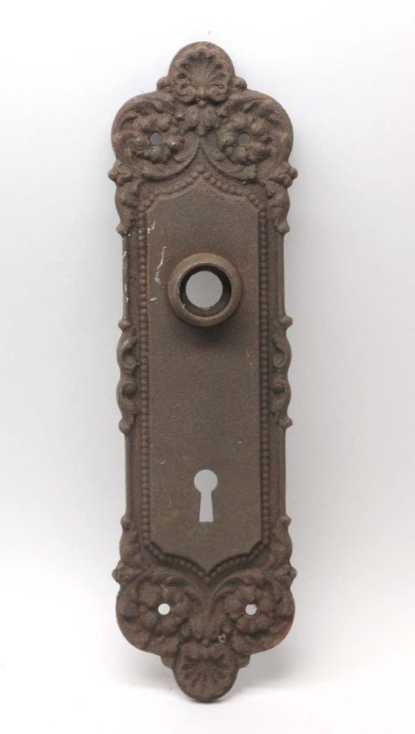 Back Plates - Antique Beaded Cast Iron Neoclassical 8.625 in. Door Plate