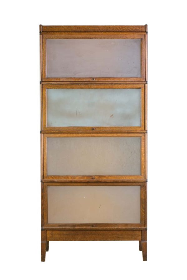 Bookcases - Vintage 4 Tier Macey Barrister Oak Bookshelf with Frosted Glass Doors