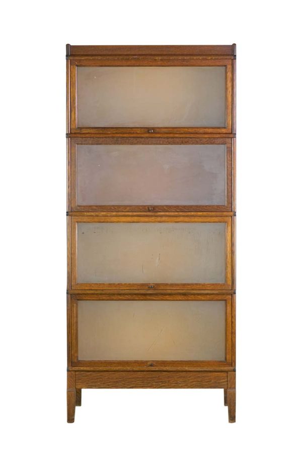 Bookcases - Vintage Macey Stackable Frosted Glass 4 Tier Oak Barrister Bookshelf