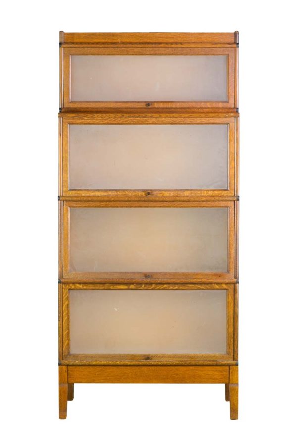 Bookcases - Vintage Macey Stacking Oak 4 Tier Frosted Glass Barrister Bookshelf