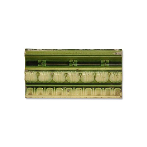 Bull Nose & Cap Tiles - Antique Art Nouveau 6 x 3 Green Ceramic Bull Nose Wall Tile