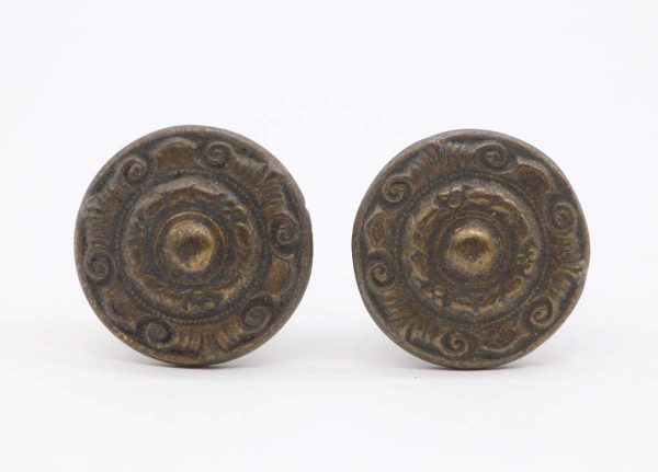Cabinet & Furniture Knobs - Pair of Swirl Antique Patina 1 in. Brass Plated Cabinet Knobs