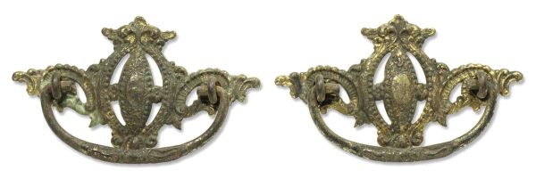 Cabinet & Furniture Pulls - Pair of Brass Beaded Victorian Bail Drawer Pulls