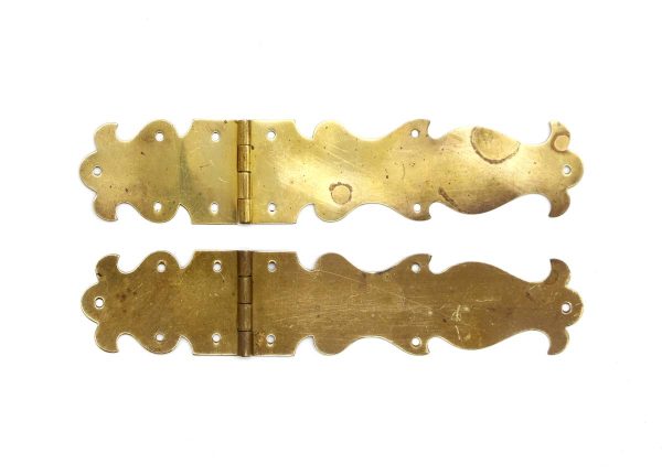 Door Hinges - Pair of Antique Thin 7.25 in. Brass Strap Hinges