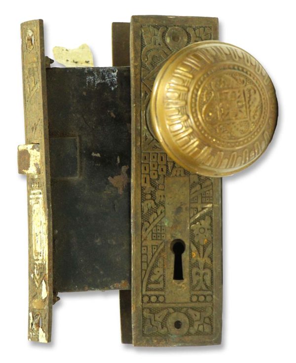 Door Knob Sets - Antique 1880s Russell & Erwin Vernacular Door Knob & Lock Set
