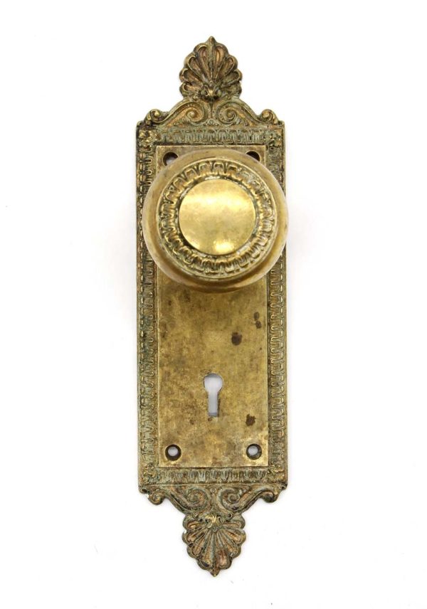 Door Knob Sets - Antique 1890s Russell & Erwin Brass Jerome Dummy Door Knob Set
