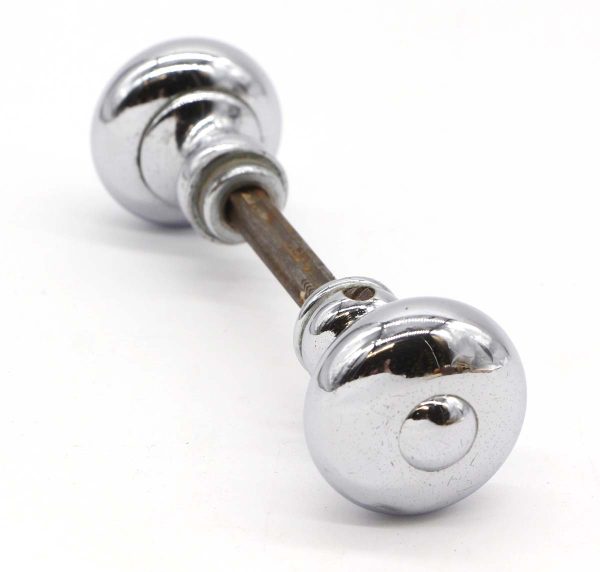 Door Knobs - Pair of Button Top Chrome Over Brass Vintage Passage Door Knobs
