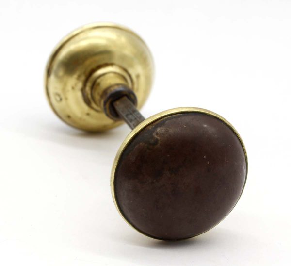 Door Knobs - Pair of Vintage Round Brass & Dark Steel Door Knobs