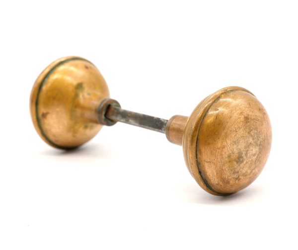Door Knobs - Pair of Vintage Round Passage Brass Door Knobs with Lip