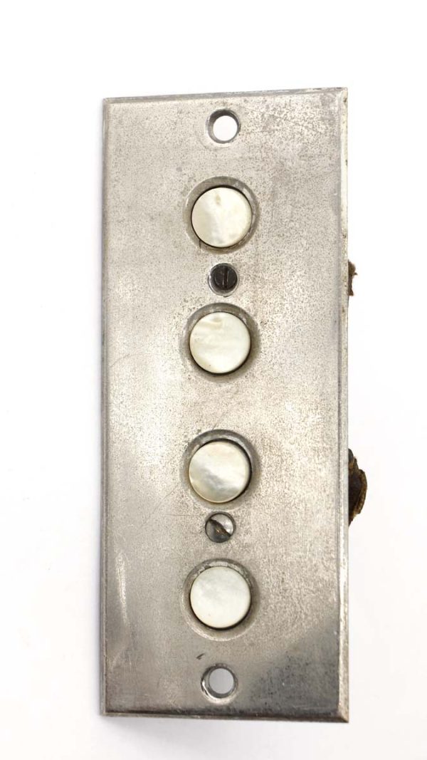 Elevator Hardware - Vintage Nickeled Brass 4 Mother of Pearl Buttons Elevator Plate