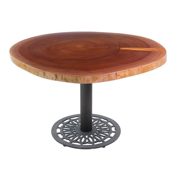 Farm Tables - Handmade Mahogany Round Cast Iron Base Table