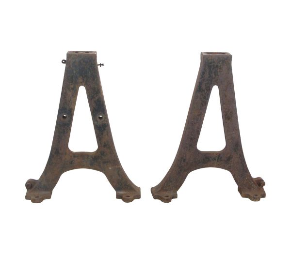 Industrial Machine Legs - Pair of Antique Black Cast Iron Floor Mount Industrial Legs