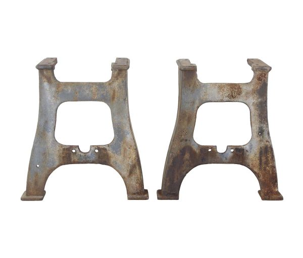 Industrial Machine Legs - Pair of Antique Heavy Gray Industrial Cast Iron Legs
